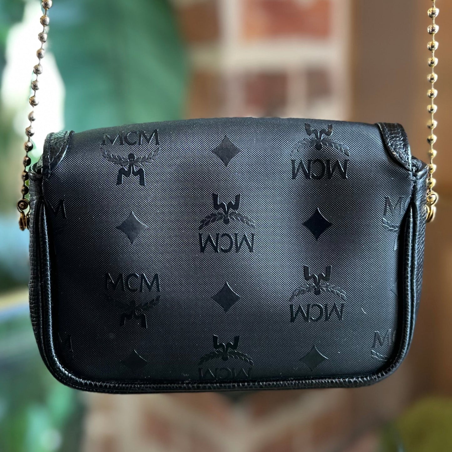 MCM Black Visetos Nylon Chain Vintage Crossbody