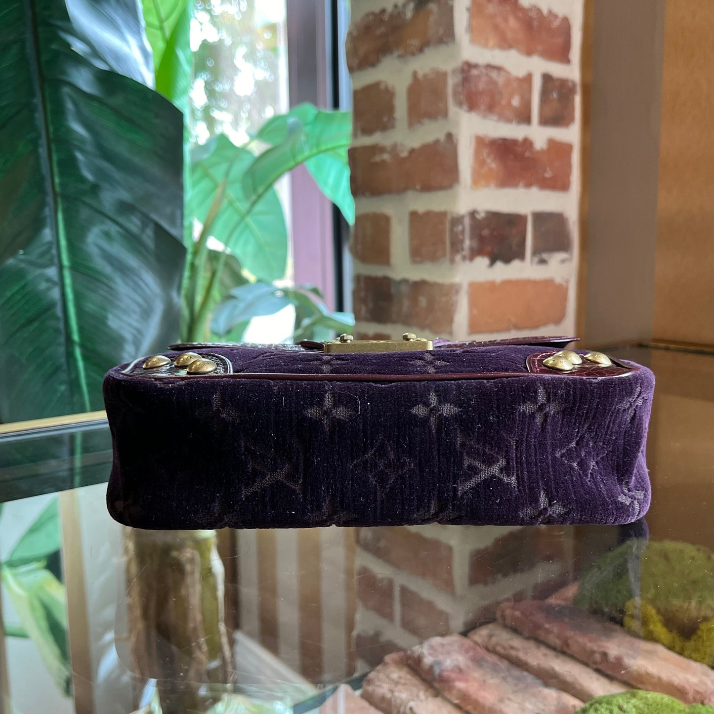 LOUIS VUITTON Plum Monogram Velours Alligator Irvine Bag TS