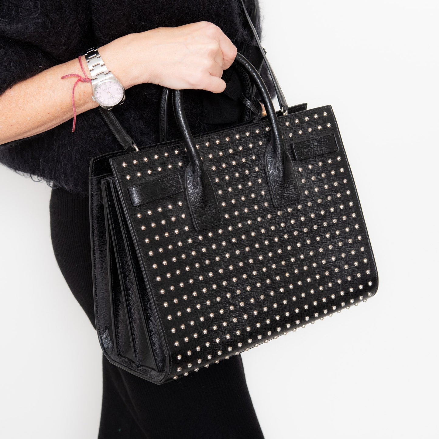 Saint Laurent Black Studded  Sac Du Jour Bag