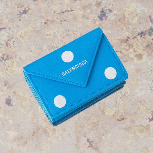 Balenciaga Light Blue Leather  Mini Papier Wallet