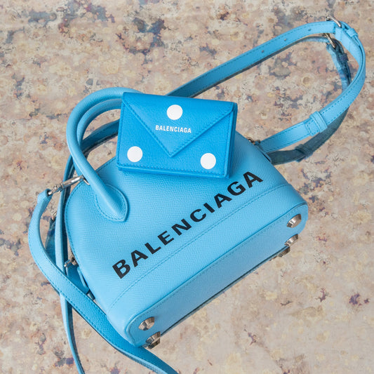 Balenciaga Light Blue Leather Small Ville Satchel Bag