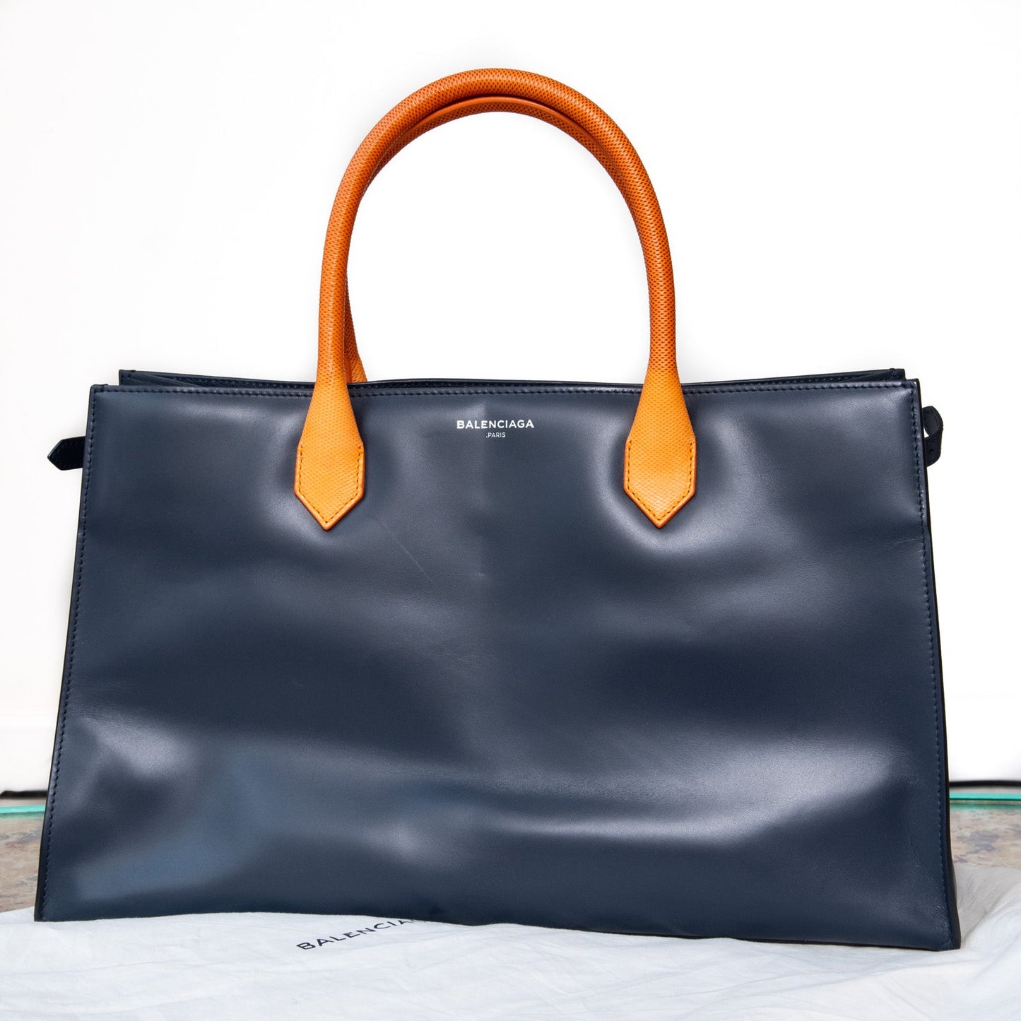 Balenciaga Navy Padlock Nude Work Tote Bag