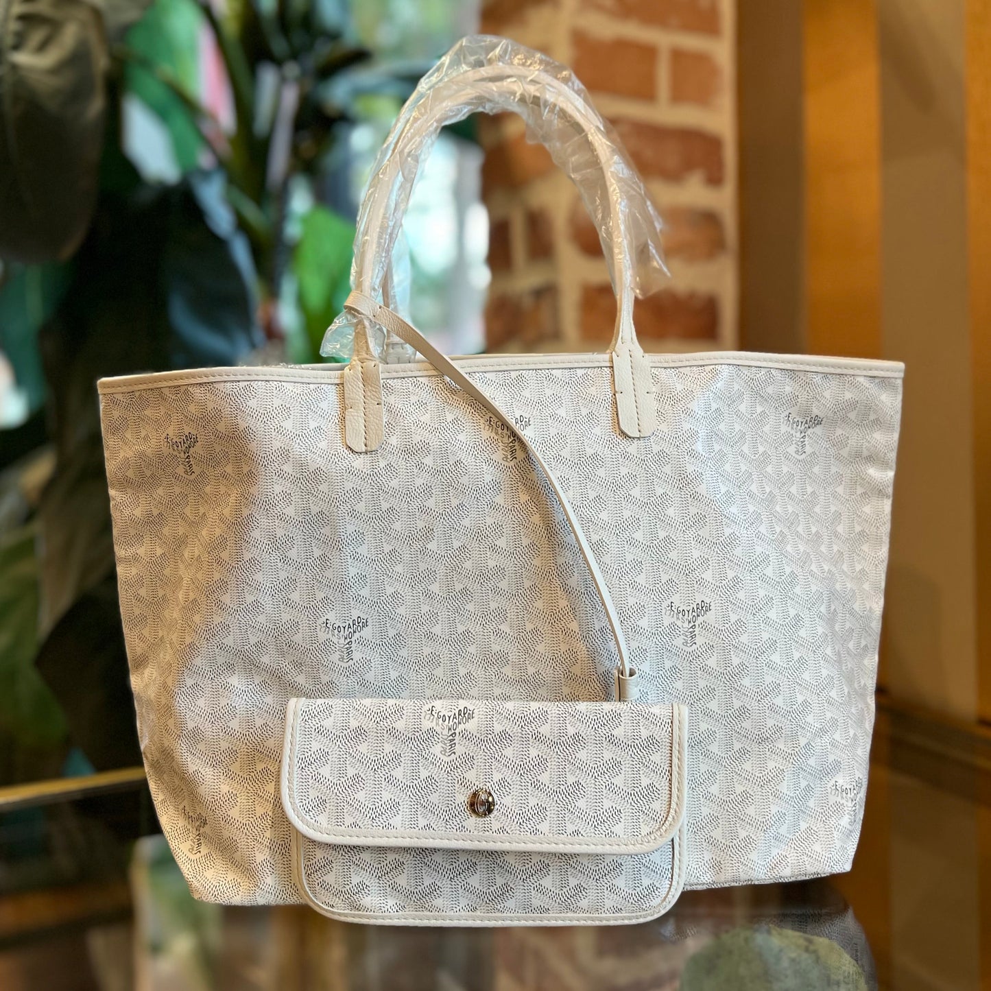 GOYARD Saint Louis PM White Goyardine Canvas & Chevroches Calfskin Tote Bag