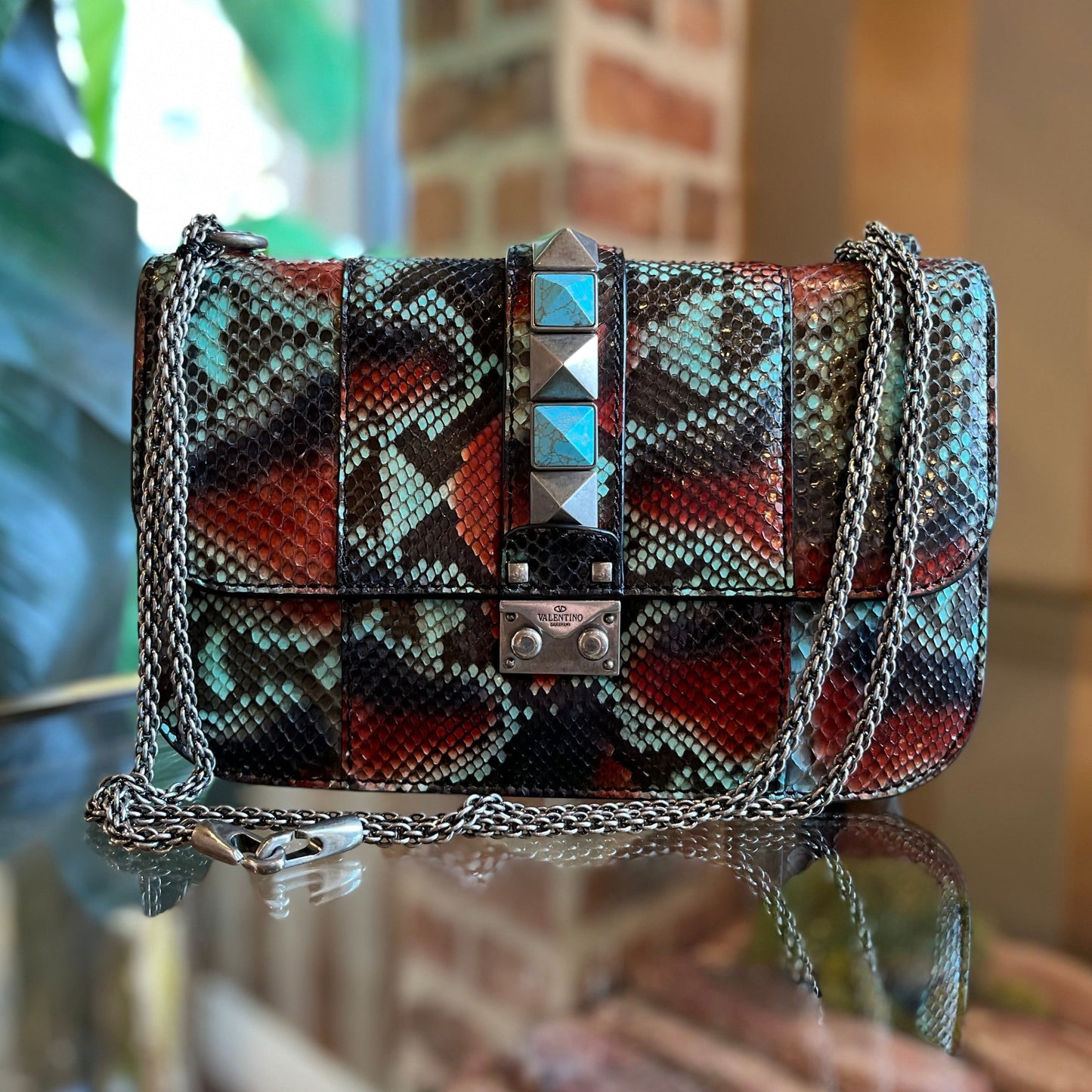 VALENTINO Multicolor Snakeskin Glamrock Rockstud Flap TS