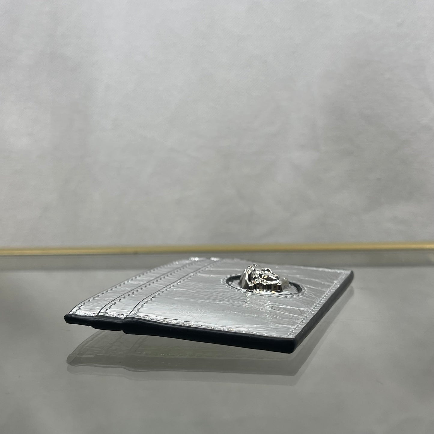 VERSACE Silver Metallic Medusa Card Wallet TS3717