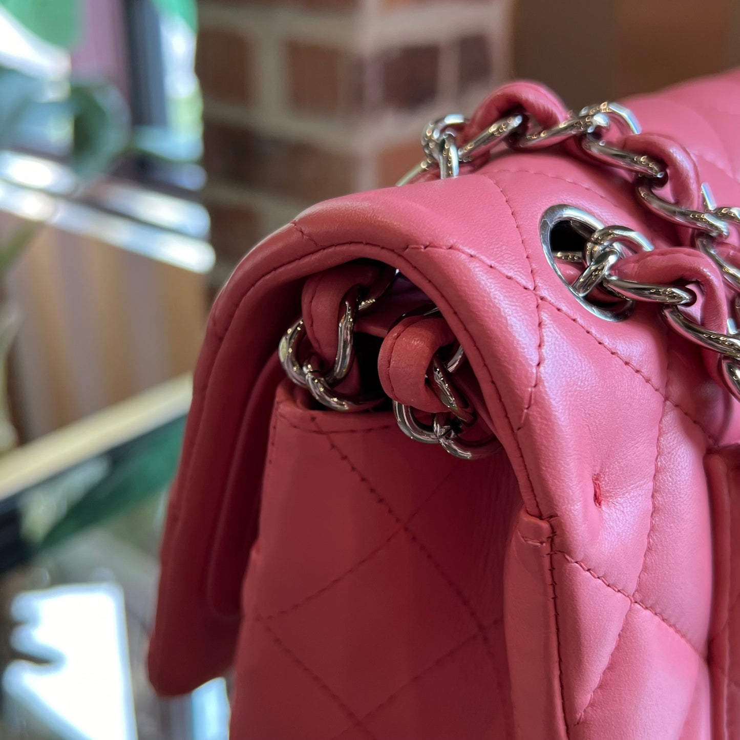 CHANEL Double Flap Jumbo Pink Lambskin Shoulder Bag