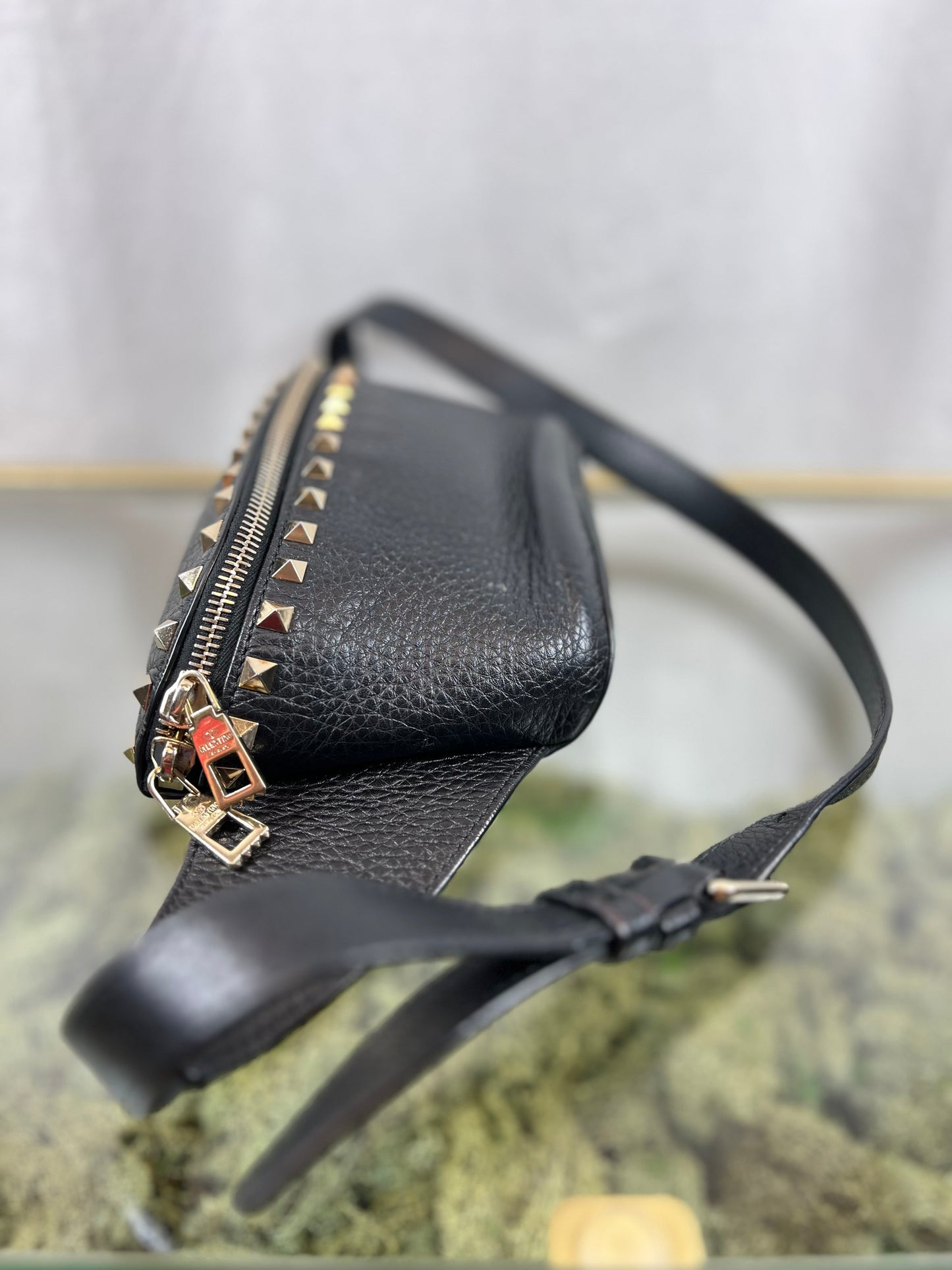 VALENTINO Rockstud Black Leather Belt Bag