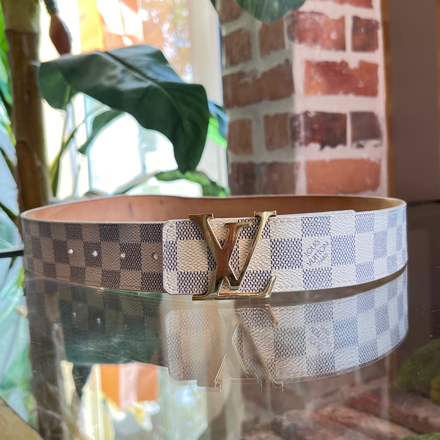 LOUIS VUITTON Damier Azur LV Initiales Belt 85/34(2/XS)