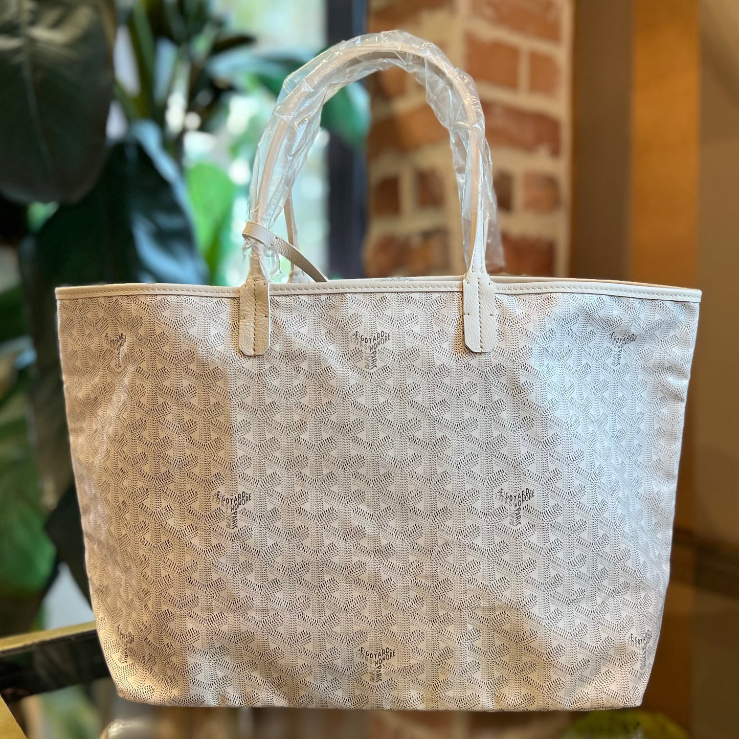 GOYARD Saint Louis PM White Goyardine Canvas & Chevroches Calfskin Tote Bag