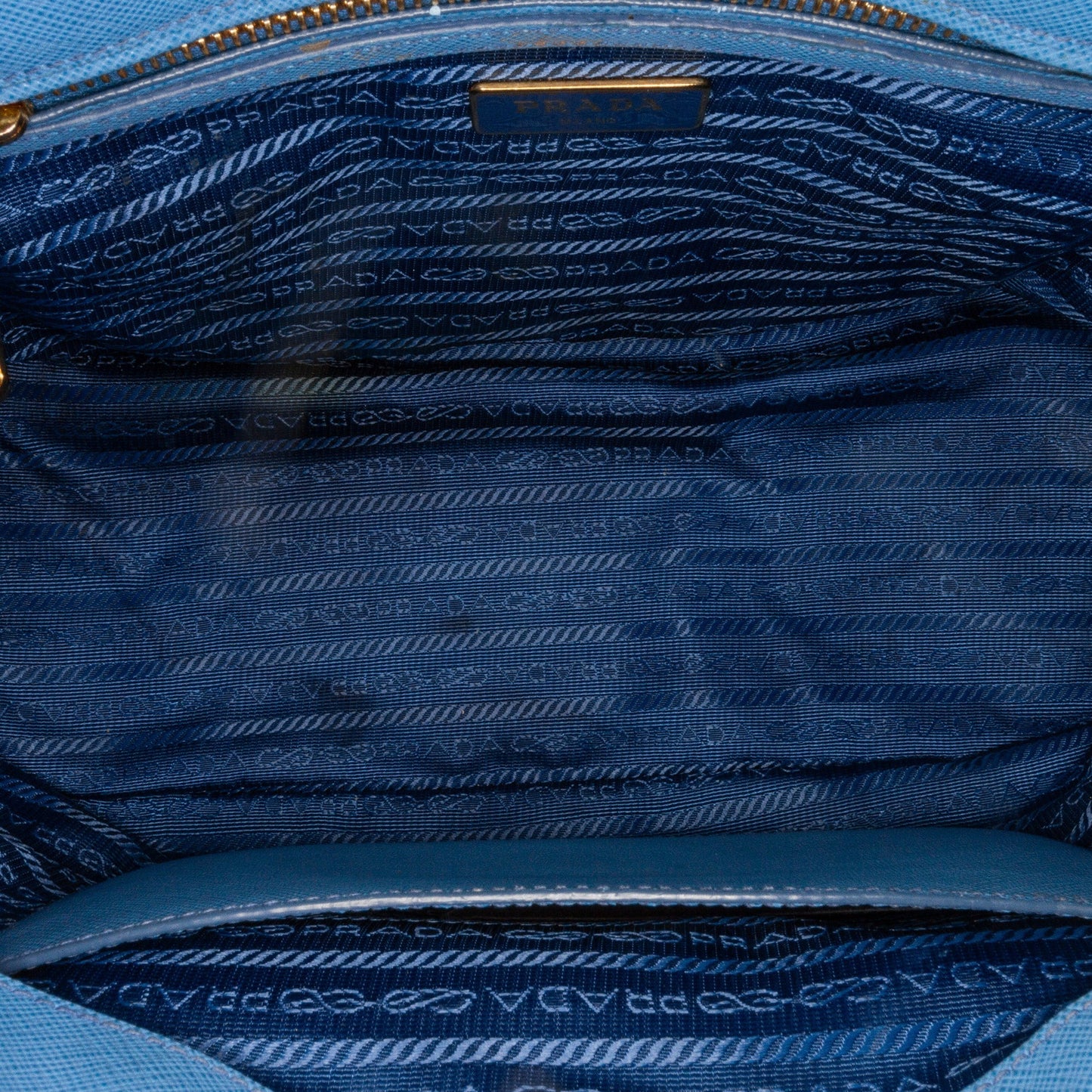 Prada Double Zip Galleria Medium Blue Saffiano