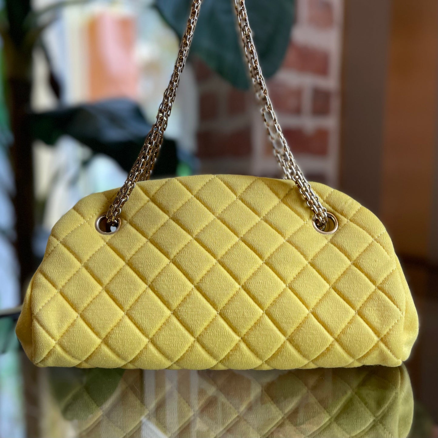 CHANEL Yellow Quilted Jersey Small Just Mademoiselle Bowling Bag