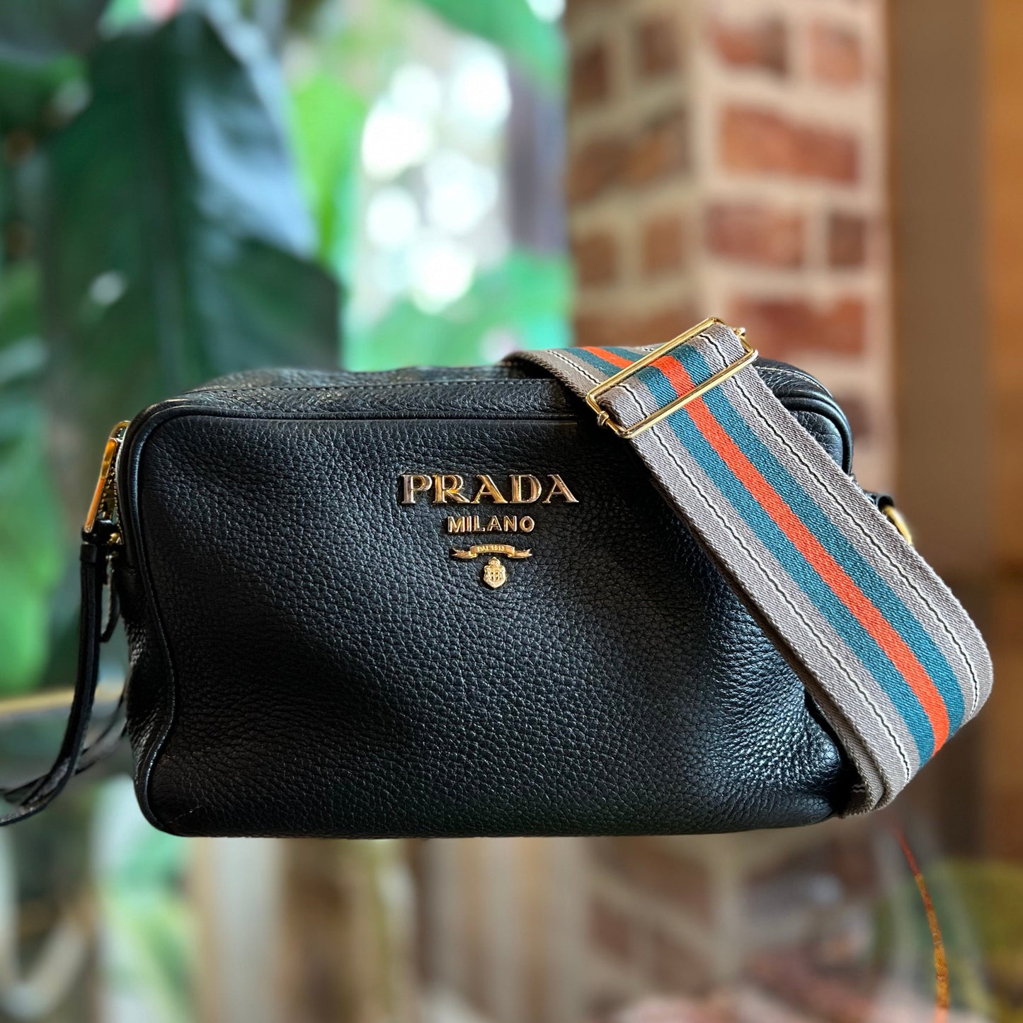 PRADA Black Vitello Daino Camera Bag TS