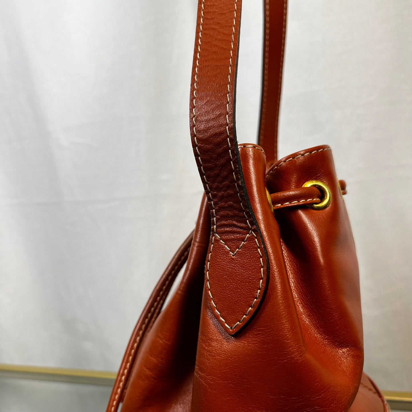 YVES SAINT LAURENT Brown Leather Y Charm Bucket Bag TS3782