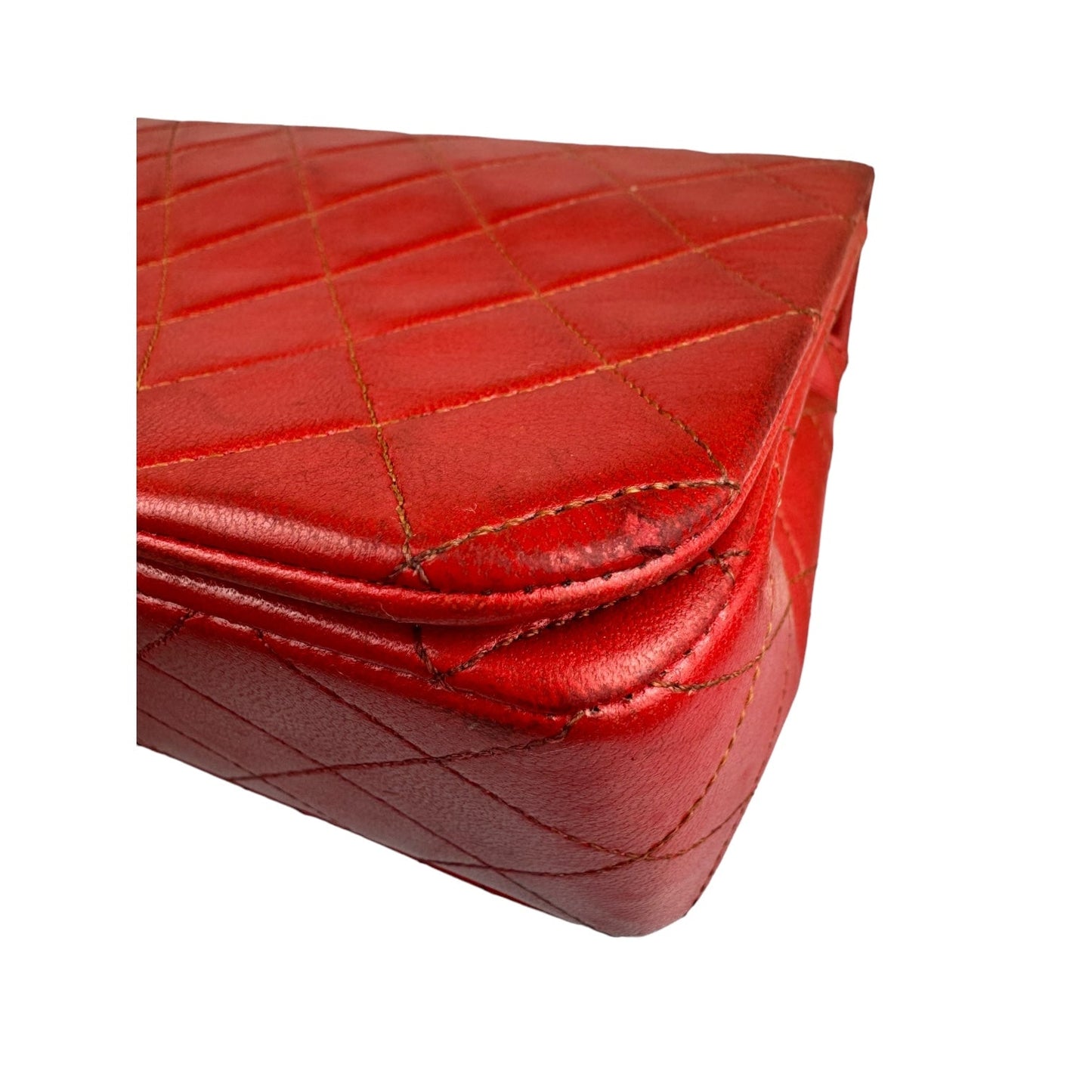 Chanel Full Flap Bag Small Red Lambskin Gold