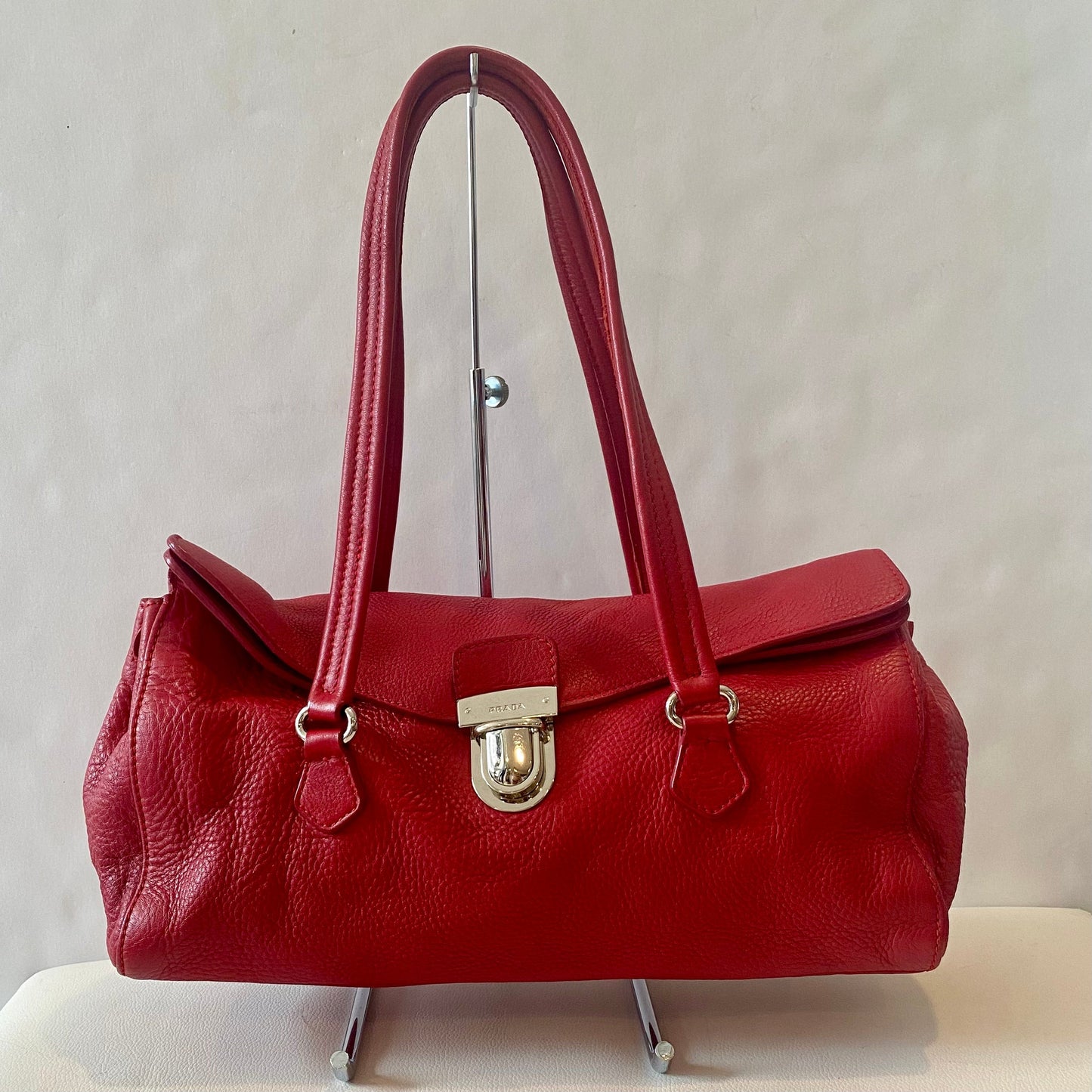 PRADA Semitracolla Vitello Daino Rosso Deer Calf Half Strap Bag