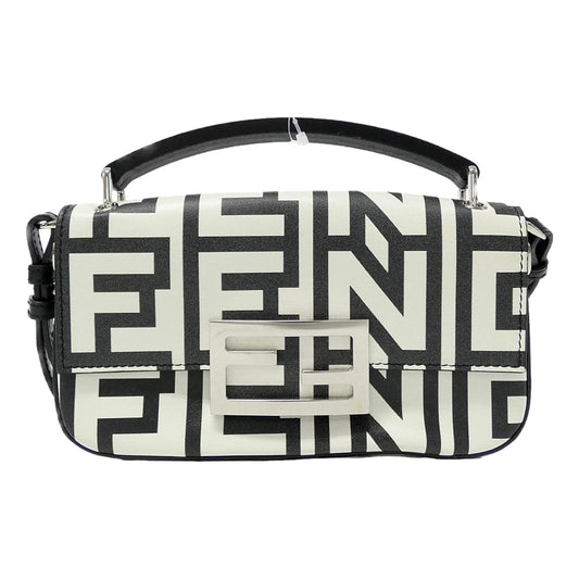 Fendi Baguette Blanco and Nero Calfskin Leather Crossbody