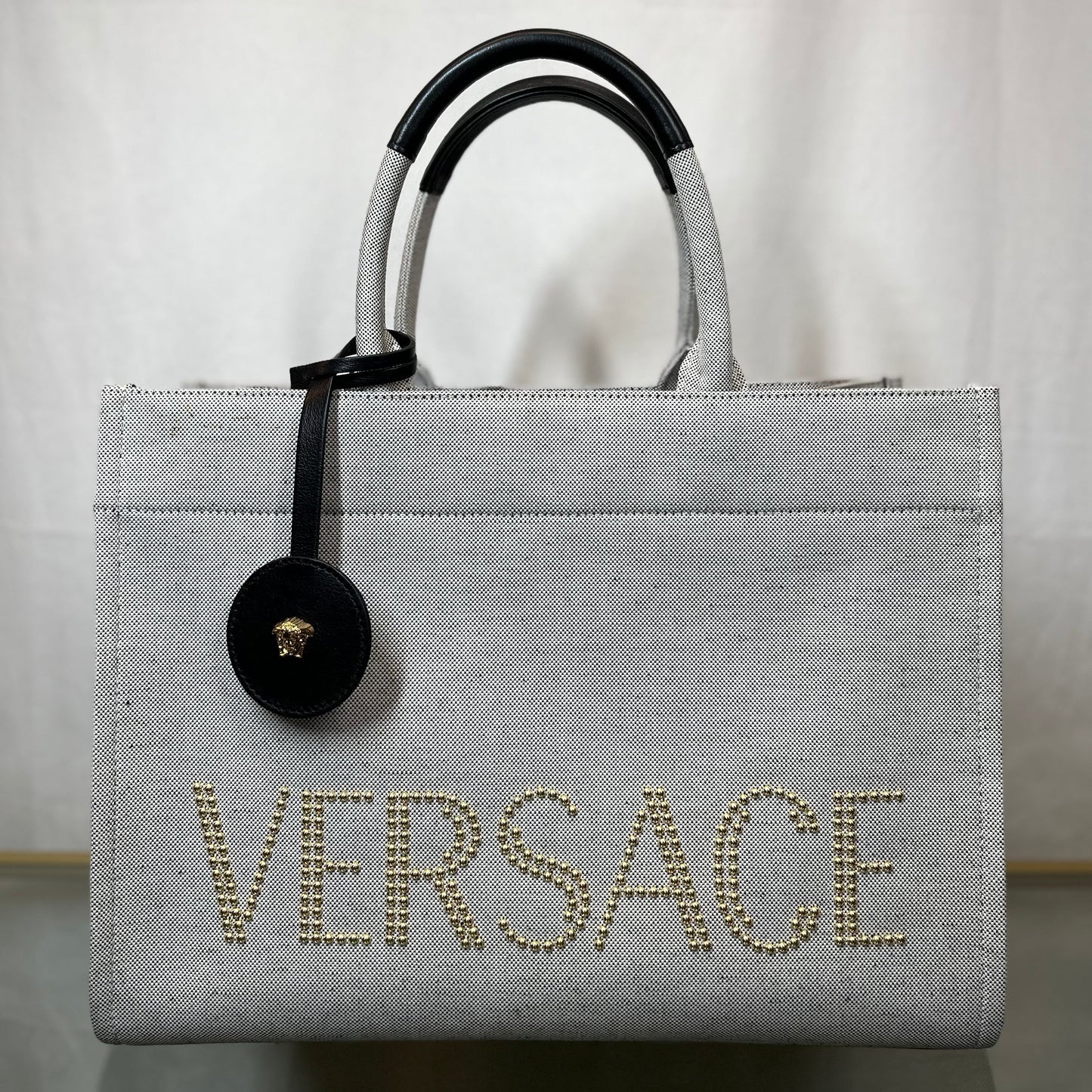 VERSACE Studded Large Gray & Black Tote TS3715