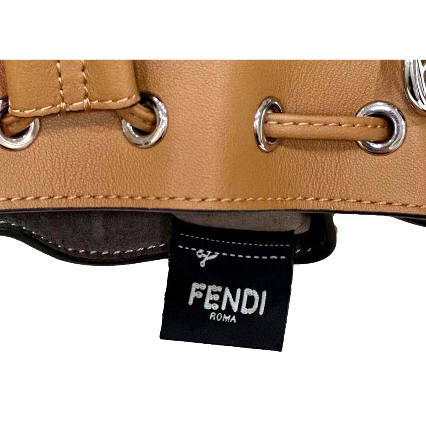 FENDI Calfskin F is 3D Flower Mini Mon Tresor Bucket Bag Brown Tan