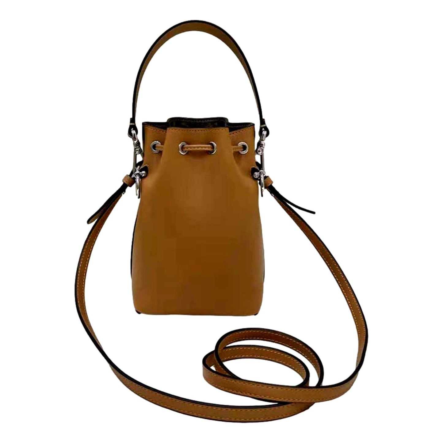 FENDI Calfskin F is 3D Flower Mini Mon Tresor Bucket Bag Brown Tan