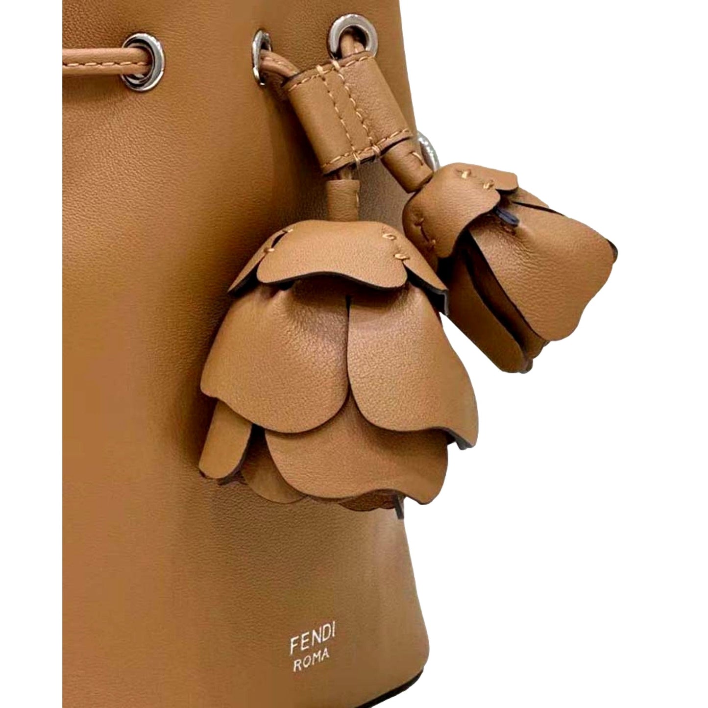 FENDI Calfskin F is 3D Flower Mini Mon Tresor Bucket Bag Brown Tan