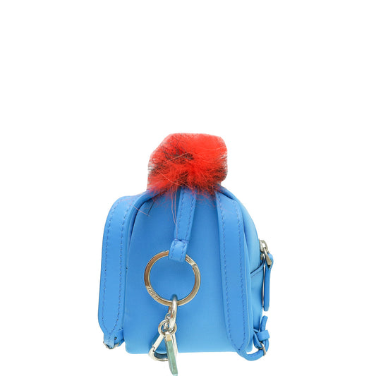 Fendi Blue Multicolor Backpack Monster Eyes Fur Key Chain and Bag Charm