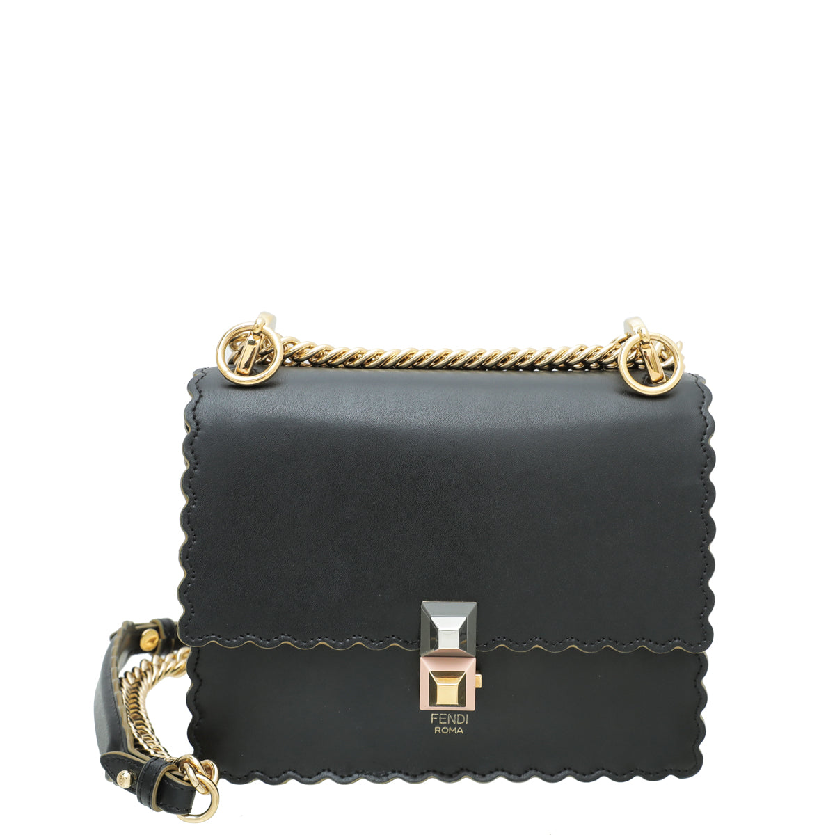 Fendi Black Kan I Scalloped Small Bag