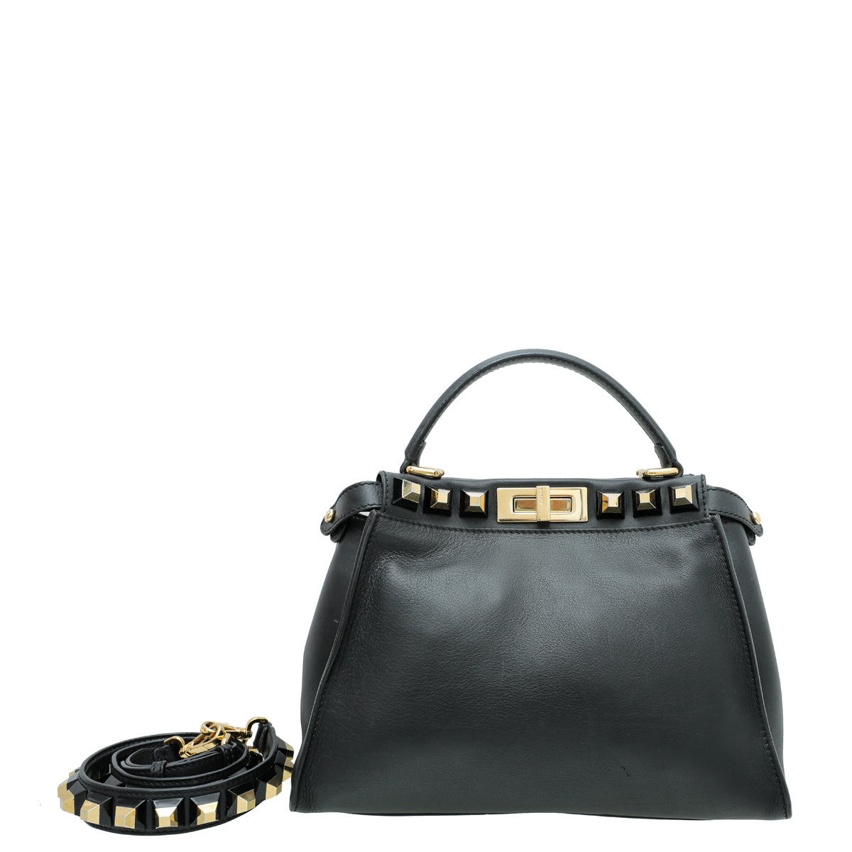 Fendi Black Peekaboo Gold Edition Studs Regular Bag