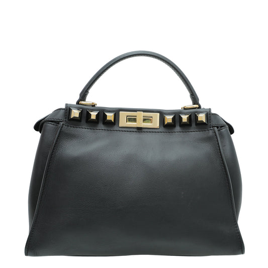 Fendi Black Peekaboo Gold Edition Studs Regular Bag