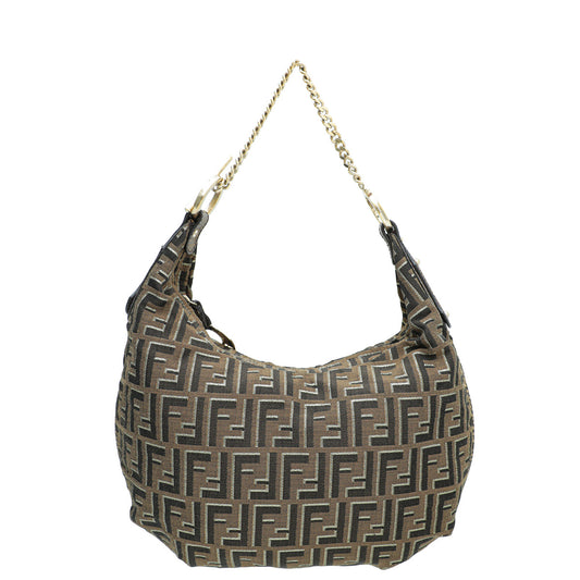 Fendi Metallic Tobacco Zucca Chef Chain Hobo Bag