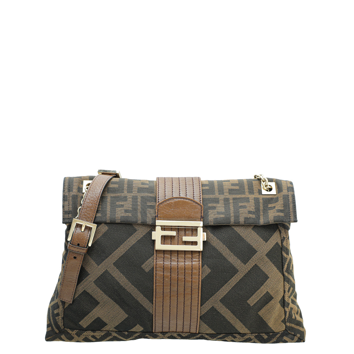 Fendi Tobacco Zucca Maxi Baguette Flap Large Bag