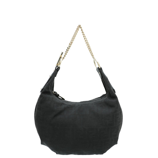 Fendi Black Zucca Chef Chain Hobo Bag