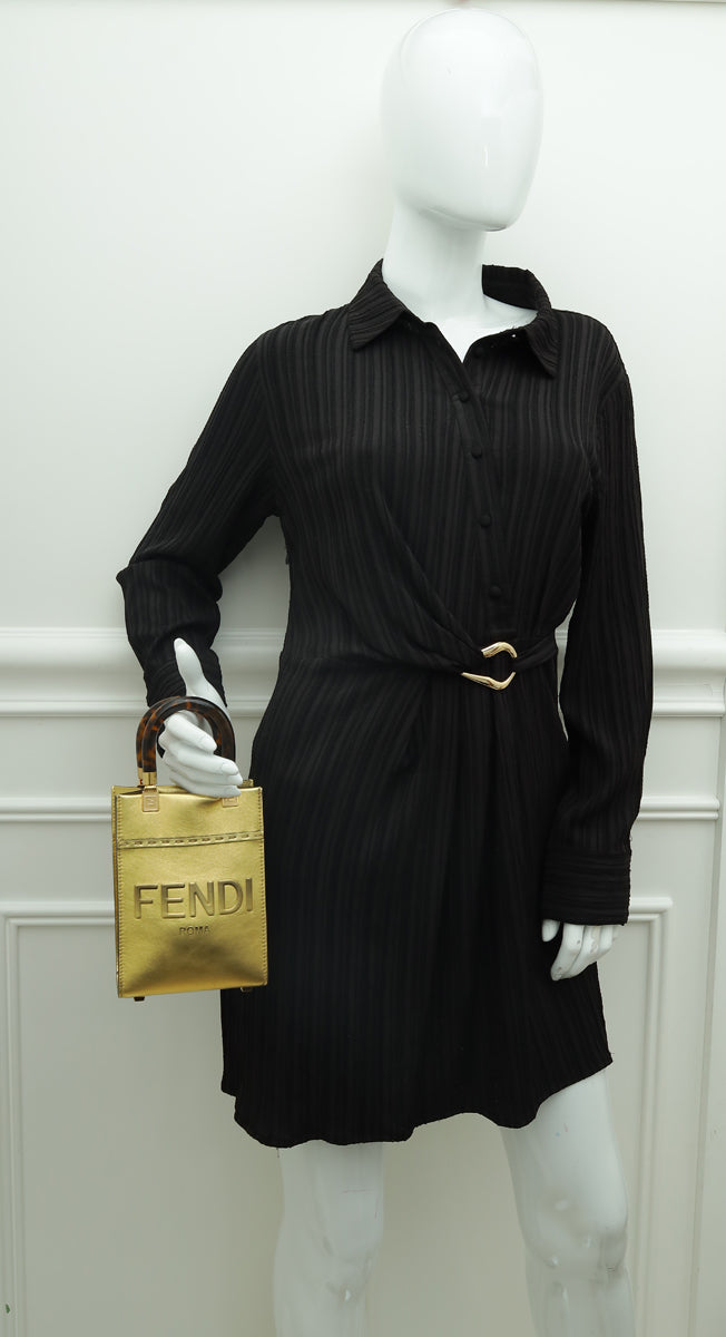 Fendi Metallic Gold Mini Sunshine Shopper Bag