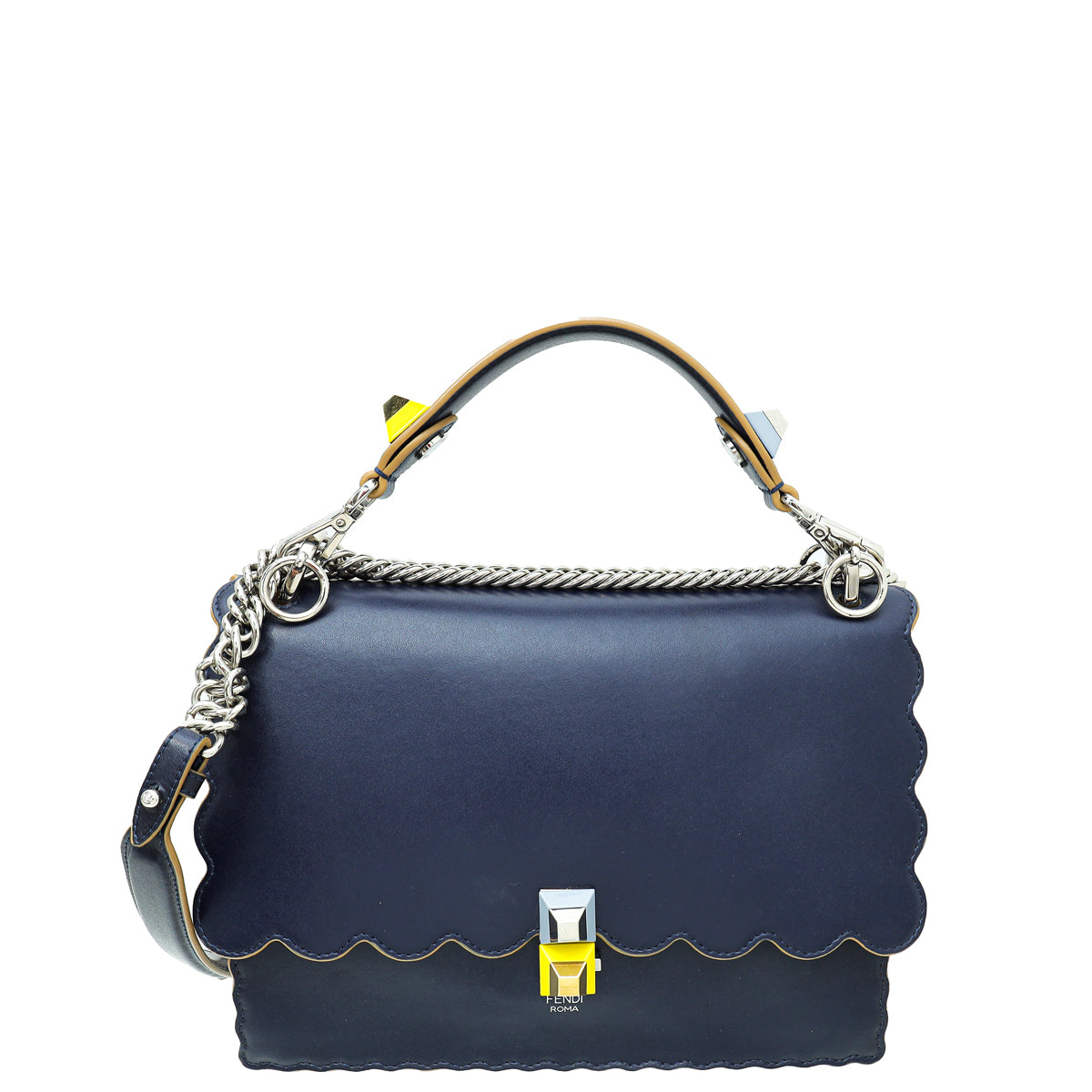 Fendi Navy Blue Kan I Scalloped Medium Shoulder Bag