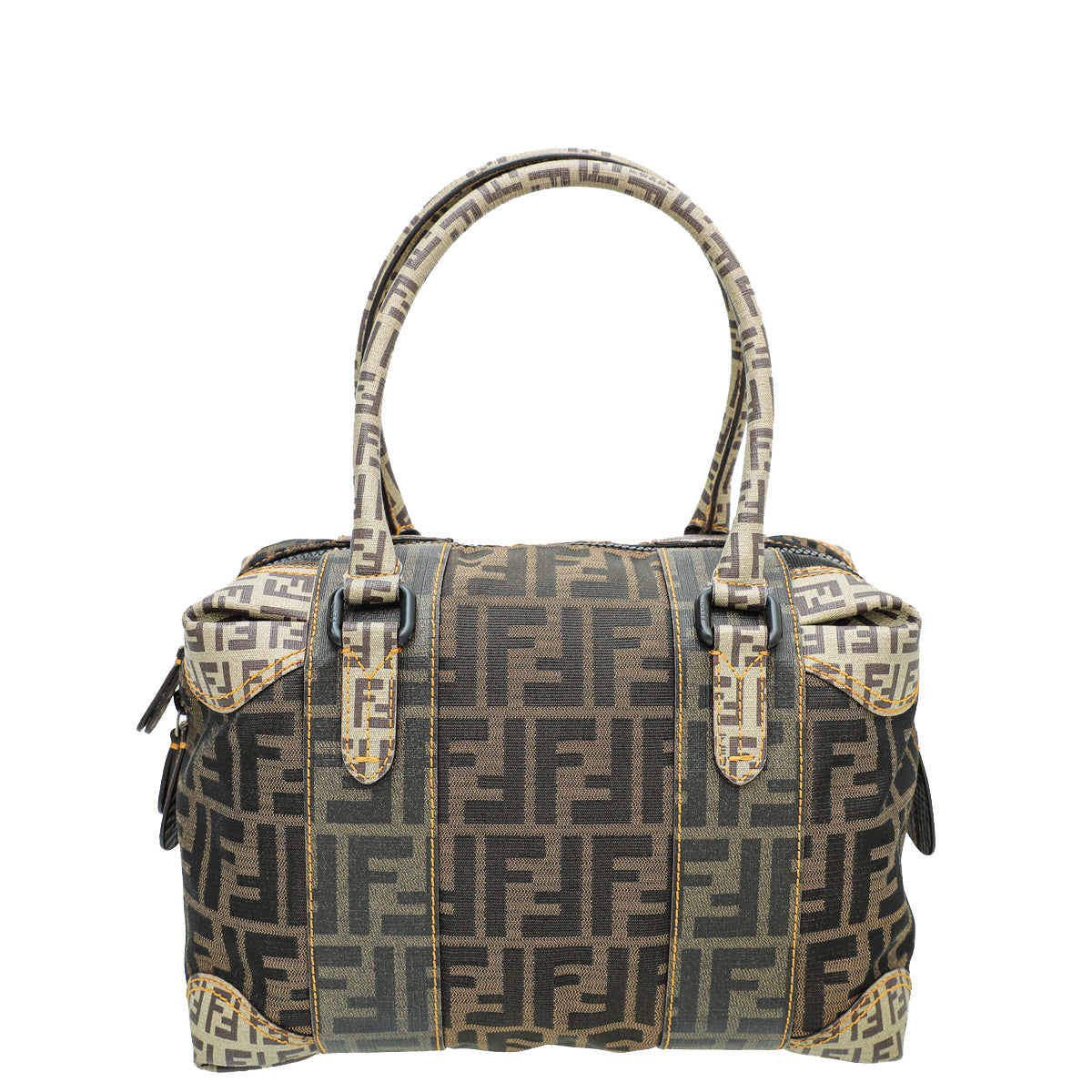 Fendi Tobaco Mixed Media Boston Medium Bag