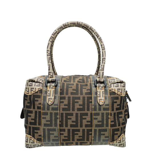 Fendi Tobaco Mixed Media Boston Medium Bag