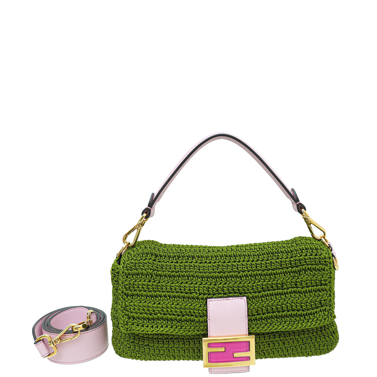 Fendi Verde Lavanda Crochet Vitello Grace Plexiglass Baguette Medium Bag