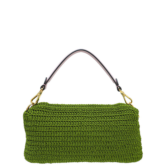 Fendi Verde Lavanda Crochet Vitello Grace Plexiglass Baguette Medium Bag