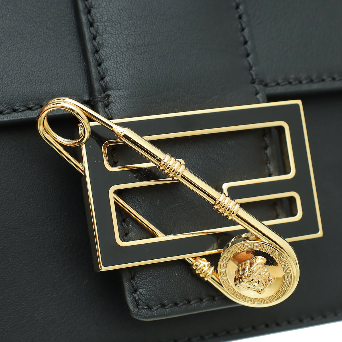 Fendi Black x Versace Vitello Seta Fendace Brooch Baguette Bag