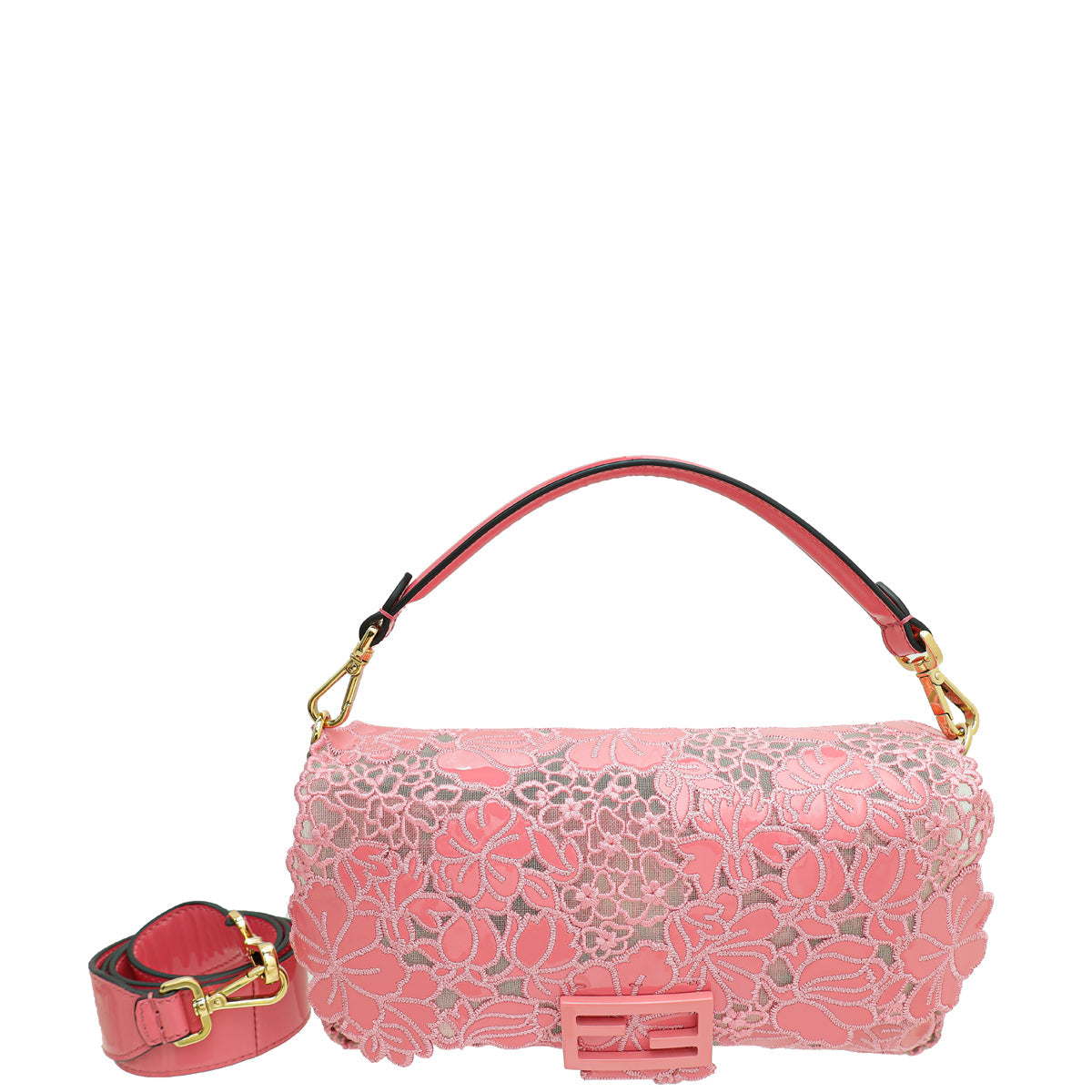 Fendi Pink Baguette Embroidered Medium Bag