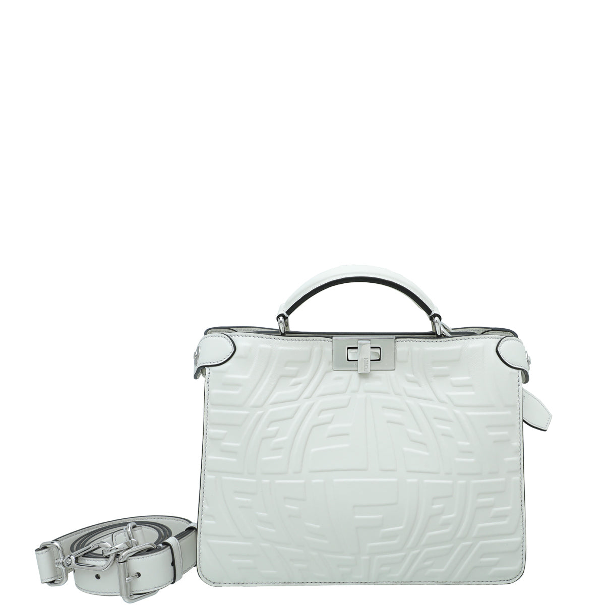 Fendi White FF Embossed Peekaboo ISeeU Mini Bag