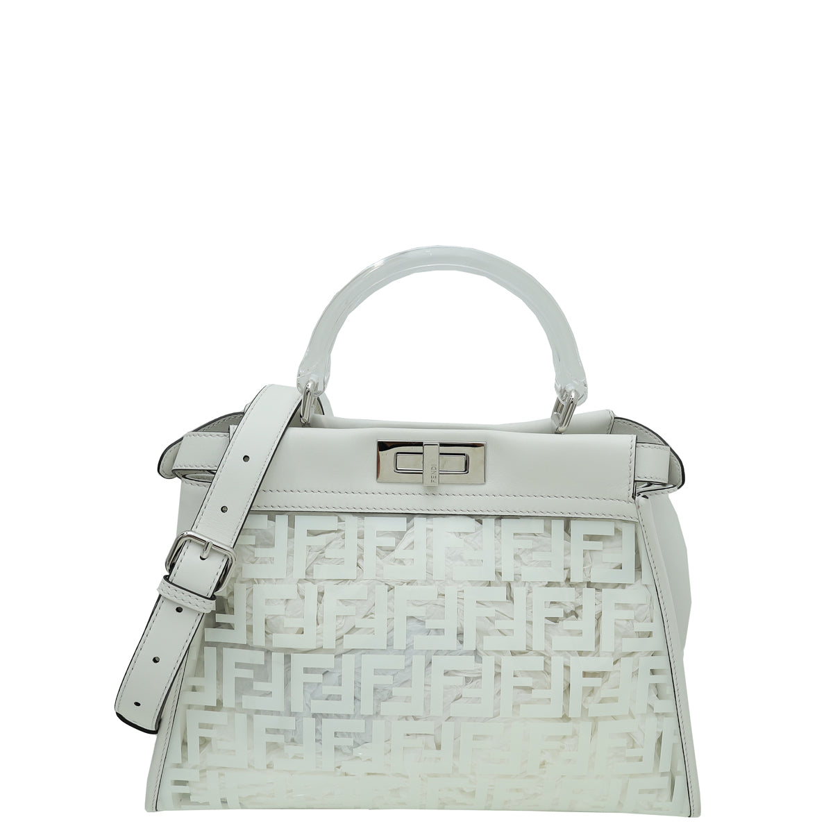 Fendi White Peekaboo FF Zucca Clear PVC Perspex Regular Handle Bag