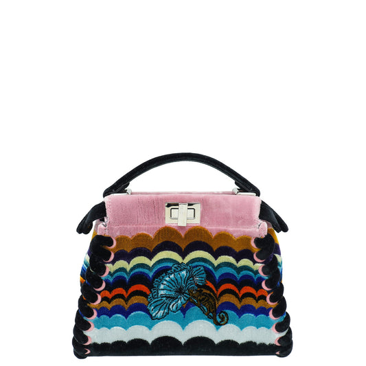 Fendi Black Multicolor Velvet Peekaboo Embroidered Mini Bag