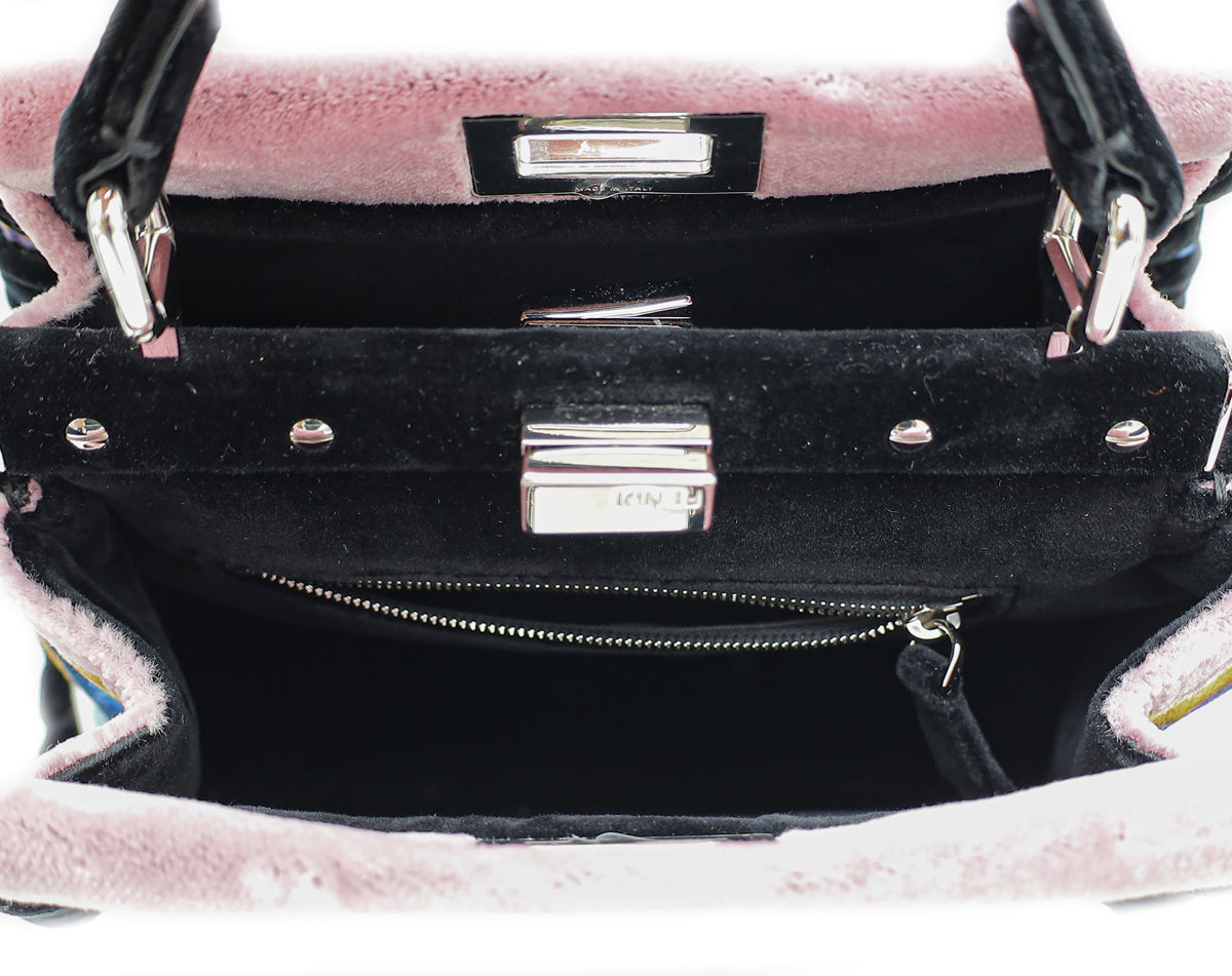 Fendi Black Multicolor Velvet Peekaboo Embroidered Mini Bag