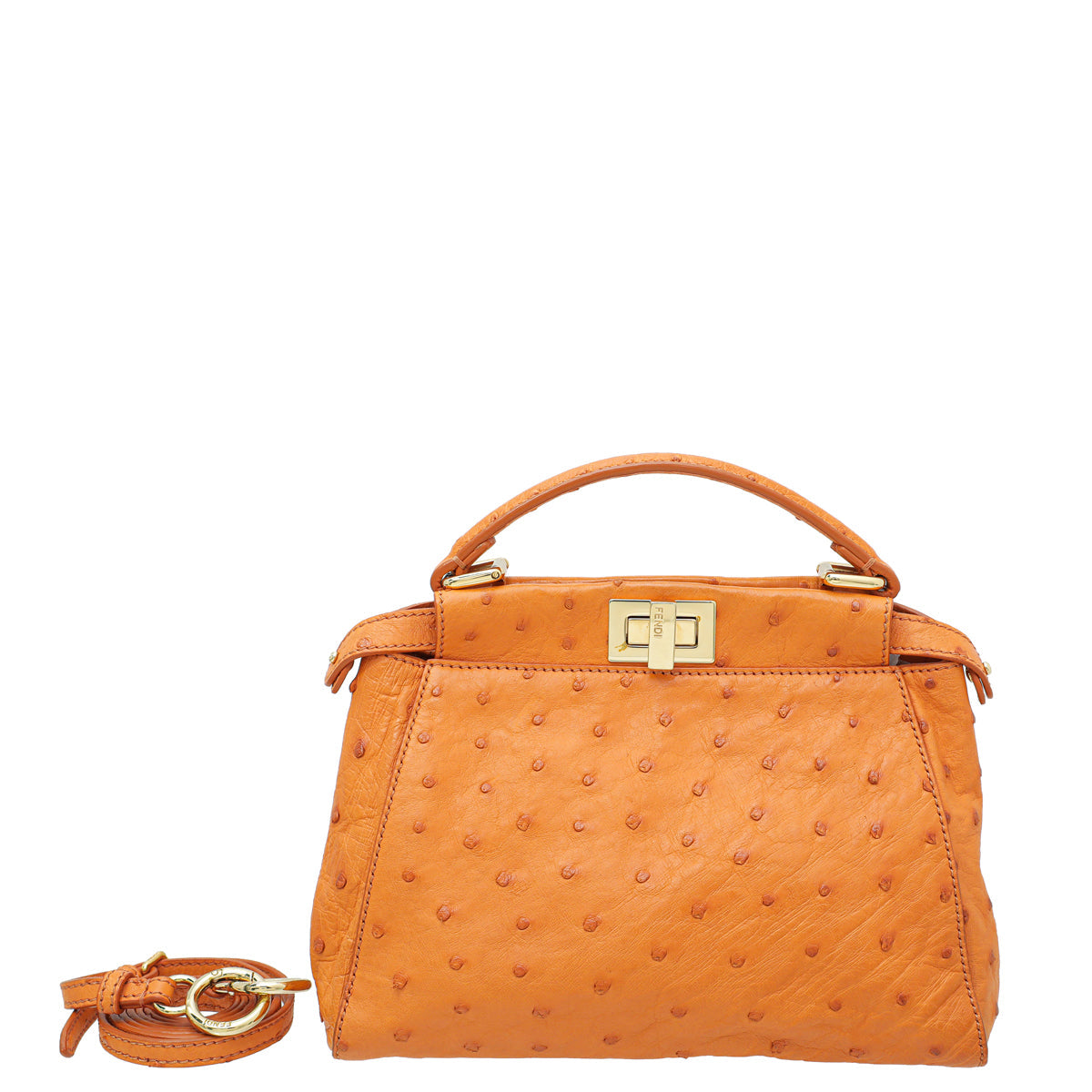 Fendi Orange Ostrich Mini Peekaboo Bag