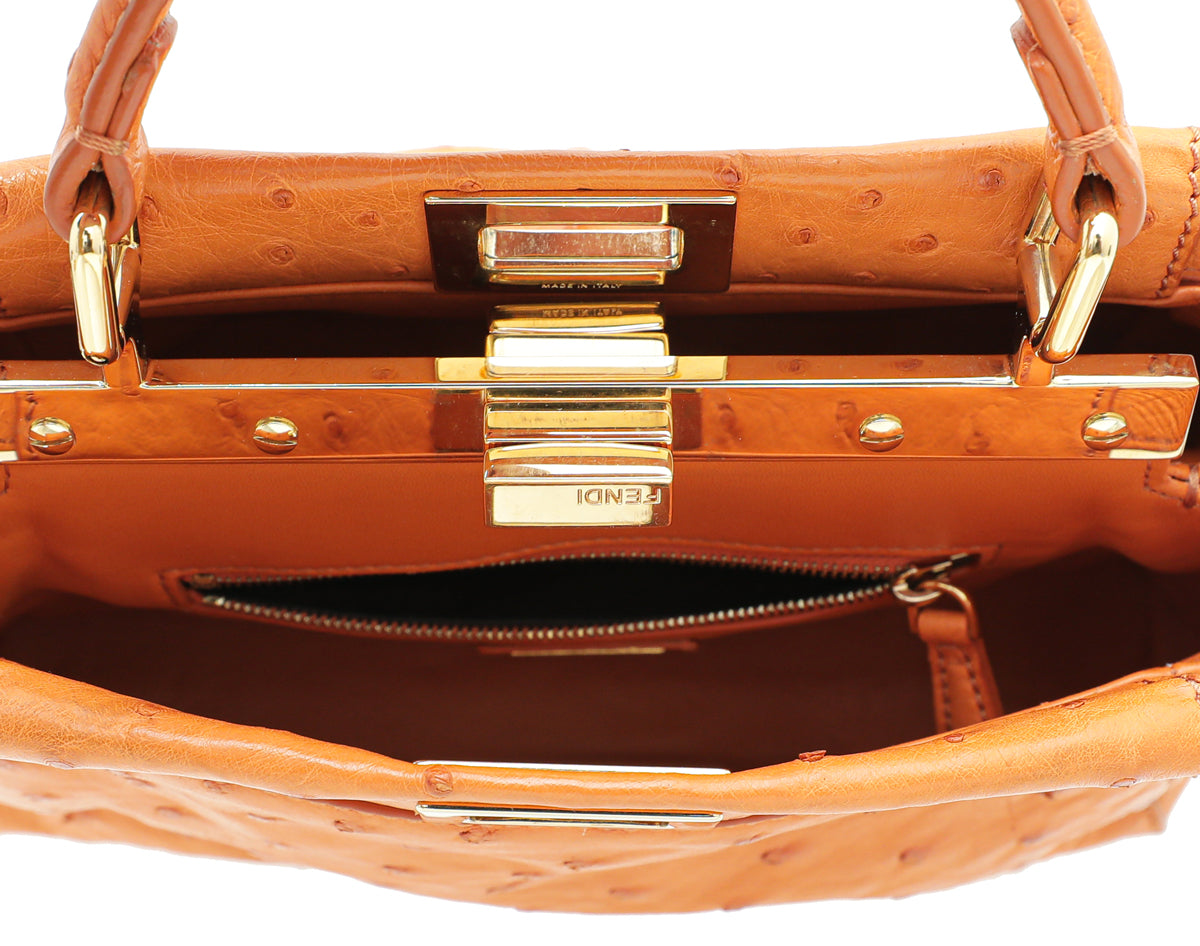 Fendi Orange Ostrich Mini Peekaboo Bag