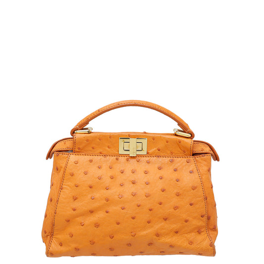 Fendi Orange Ostrich Mini Peekaboo Bag