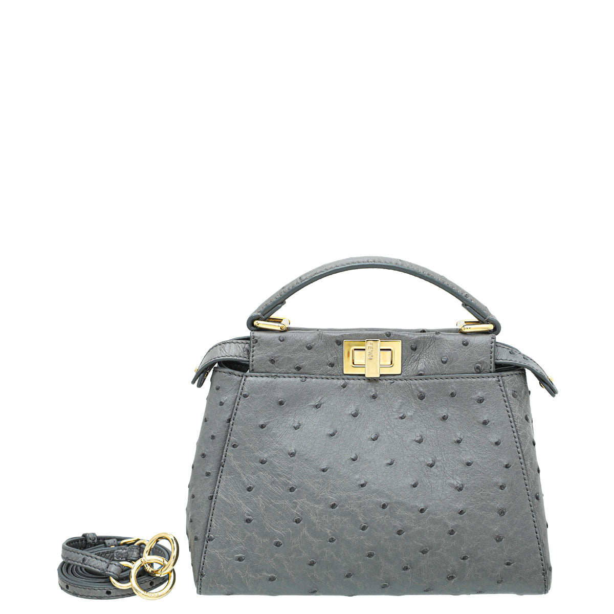 Fendi Grey Ostrich Mini Peekaboo Bag