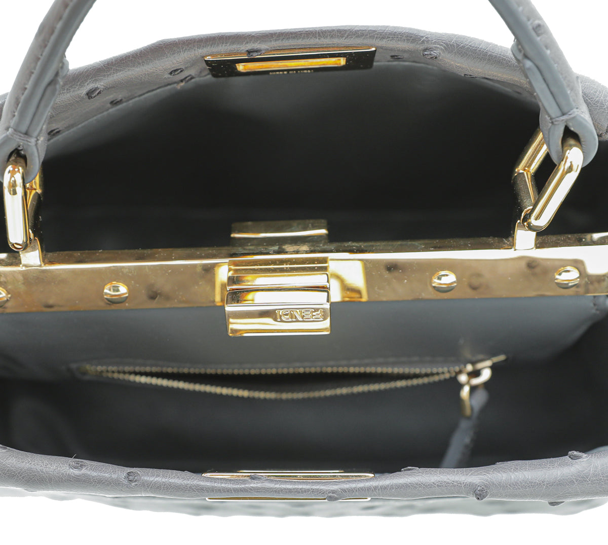 Fendi Grey Ostrich Mini Peekaboo Bag