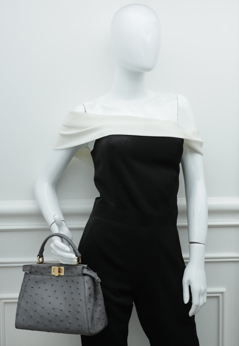 Fendi Grey Ostrich Mini Peekaboo Bag