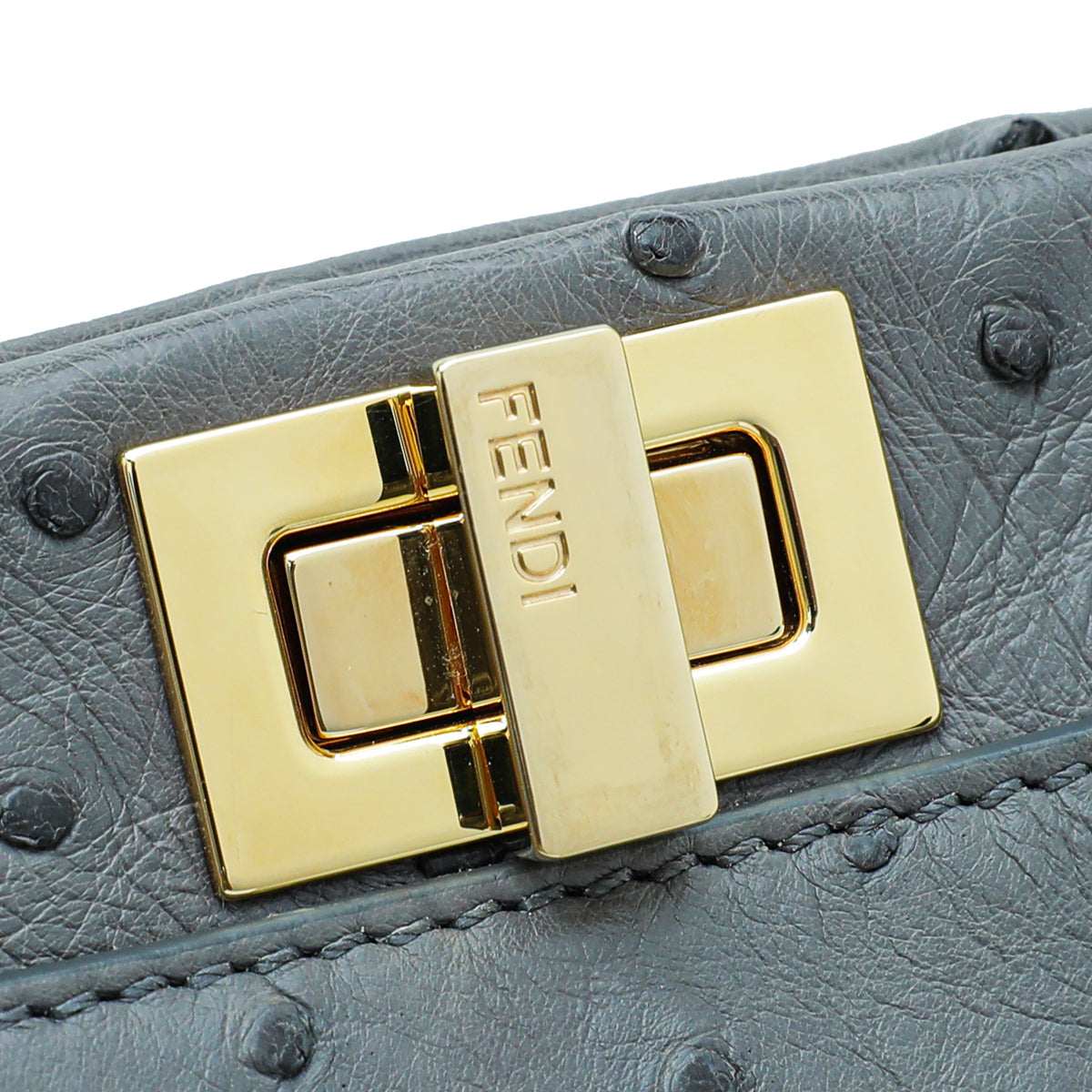 Fendi Grey Ostrich Mini Peekaboo Bag